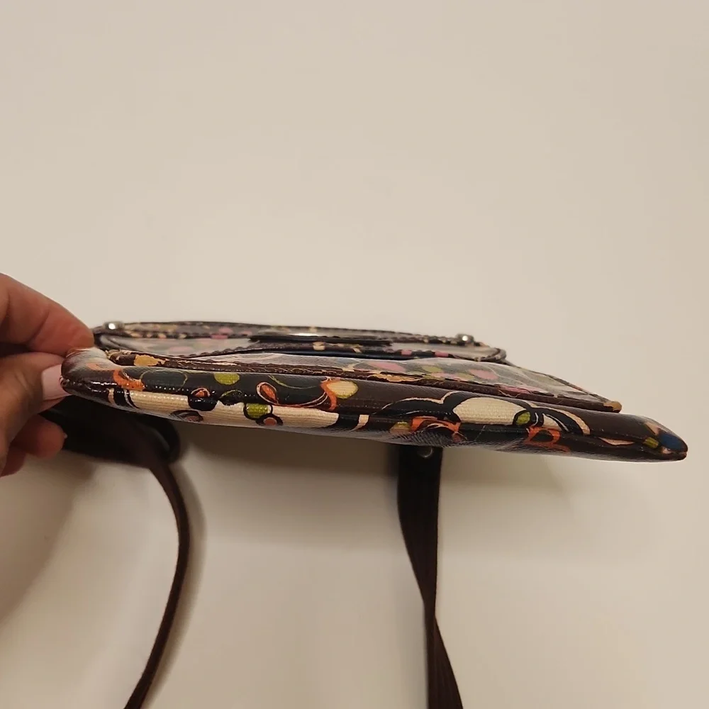 Fossil Women's Key-Per Boho Hippie Dark Brown Floral Canvas Strap Crossbody Bag